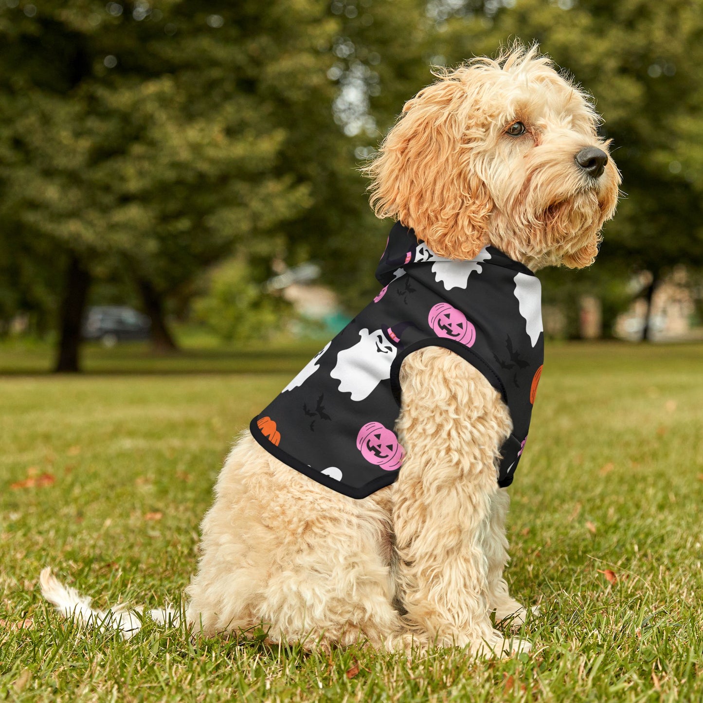 Halloween Pet Hoodie with Ghosts & Pumpkins