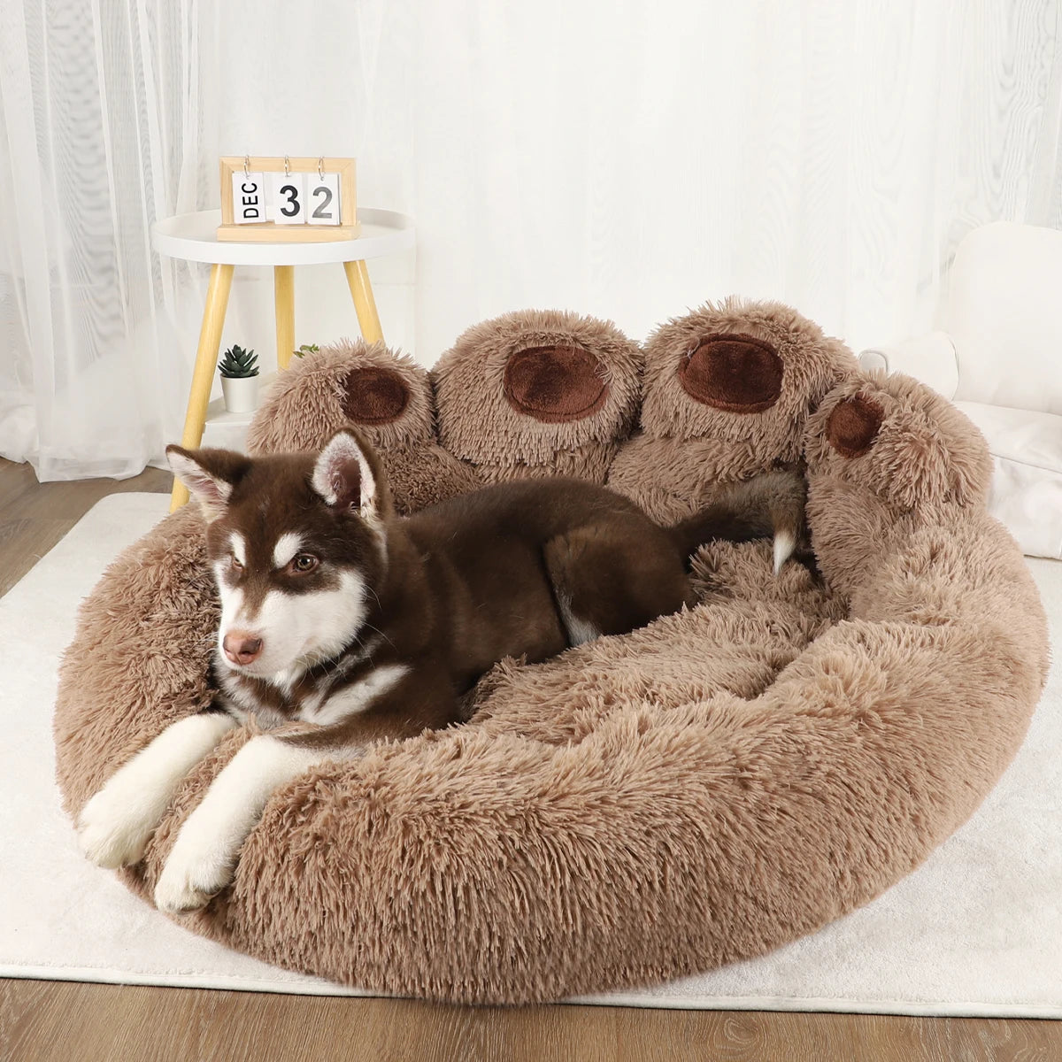 Fluffy Paw Print Dog Bed
