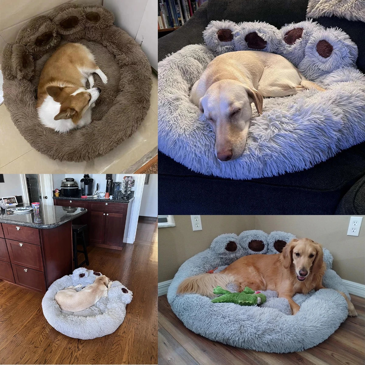 Fluffy Paw Print Dog Bed