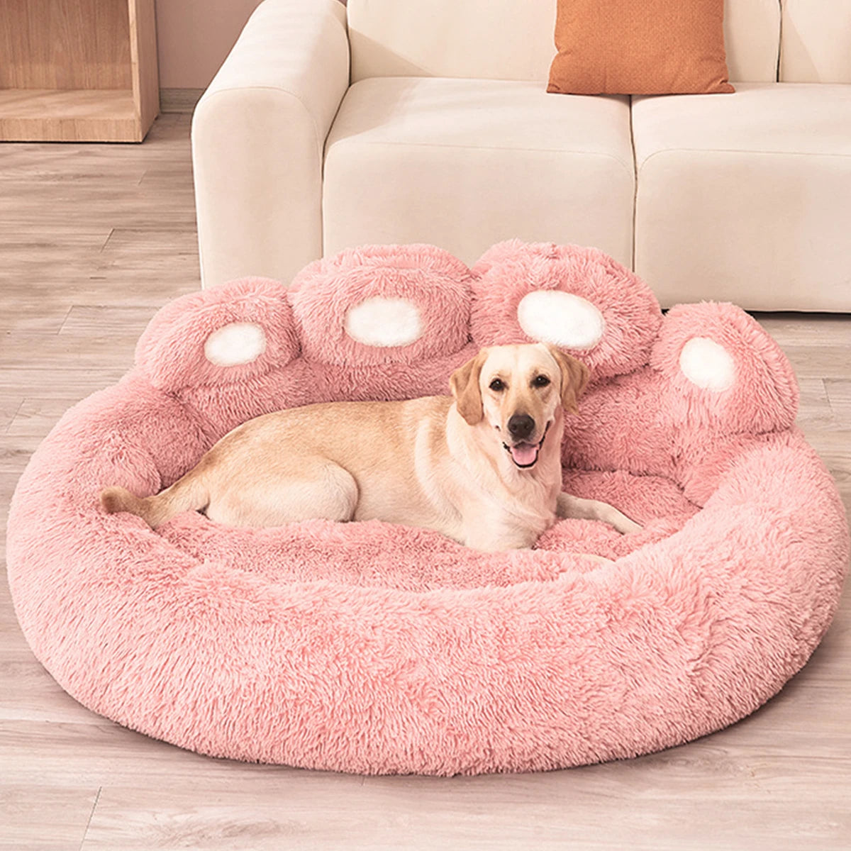 Fluffy Paw Print Dog Bed