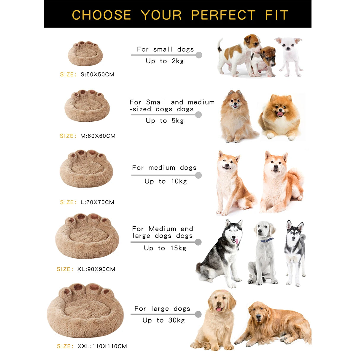 Fluffy Paw Print Dog Bed