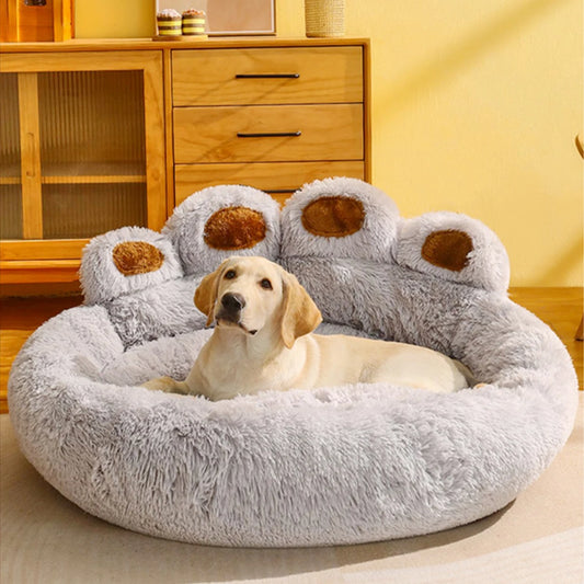 Fluffy Paw Print Dog Bed