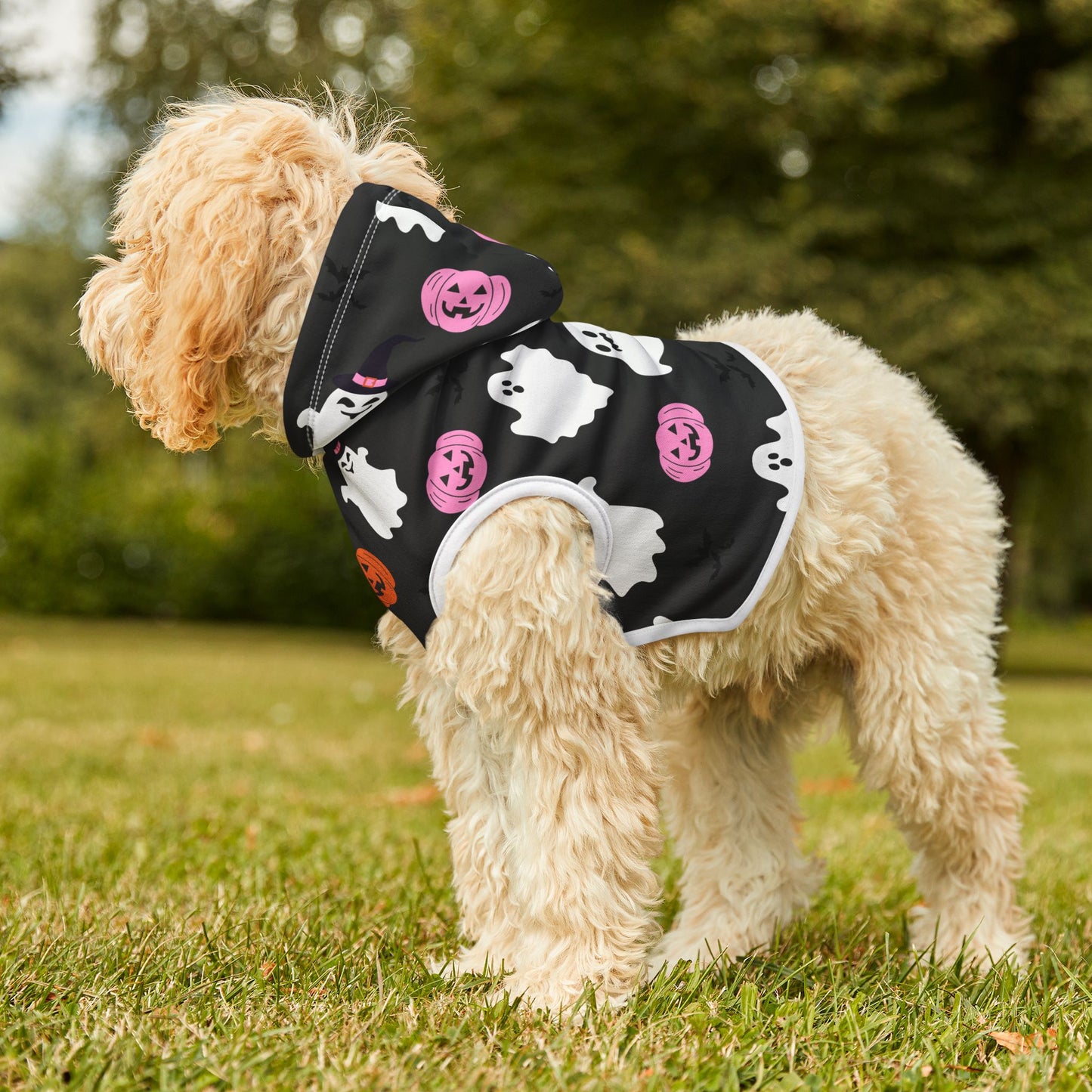 Halloween Pet Hoodie with Ghosts & Pumpkins