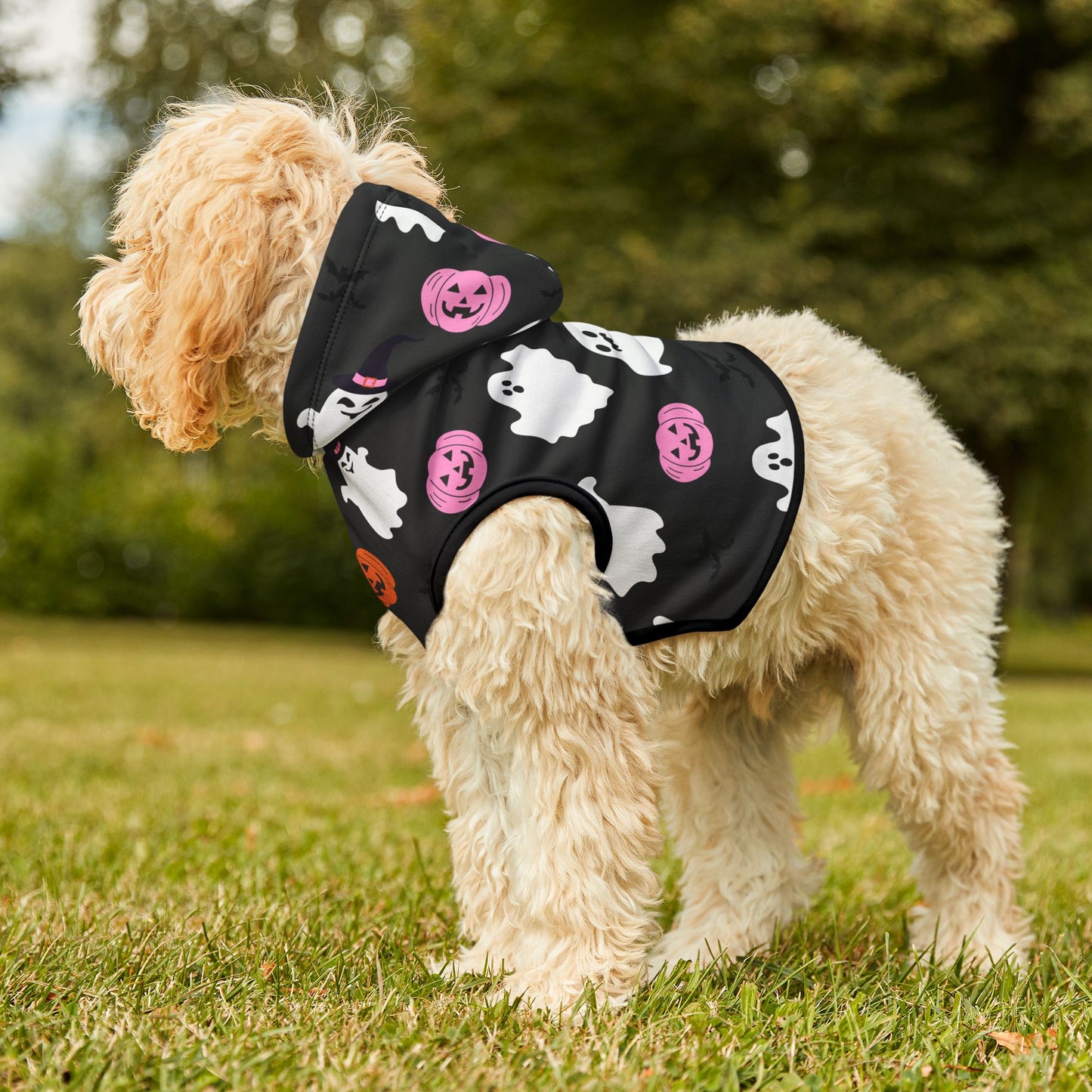 Halloween Pet Hoodie with Ghosts & Pumpkins