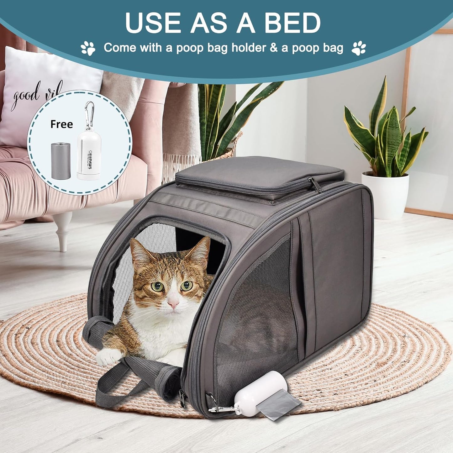 Pet Backpack Carrier for Small Dog, Puppy, Soft Carrier Backpack Ideal for Traveling, Hiking, Walking and Outdoor Activities with Family (4-Grey)