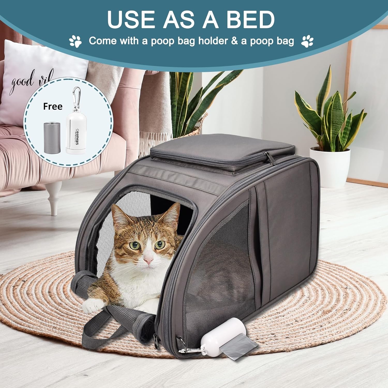 Pet Backpack Carrier for Small Dog, Puppy, Soft Carrier Backpack Ideal for Traveling, Hiking, Walking and Outdoor Activities with Family (4-Grey)