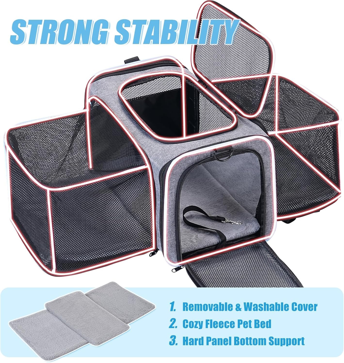 2 Sides Travel Expandable Pet Carrier Bag (Large), Soft-Sided Cat Carrier with Pad & Pocket & Removable Shoulder Strap - 18"X11"X11" Dog Carrier