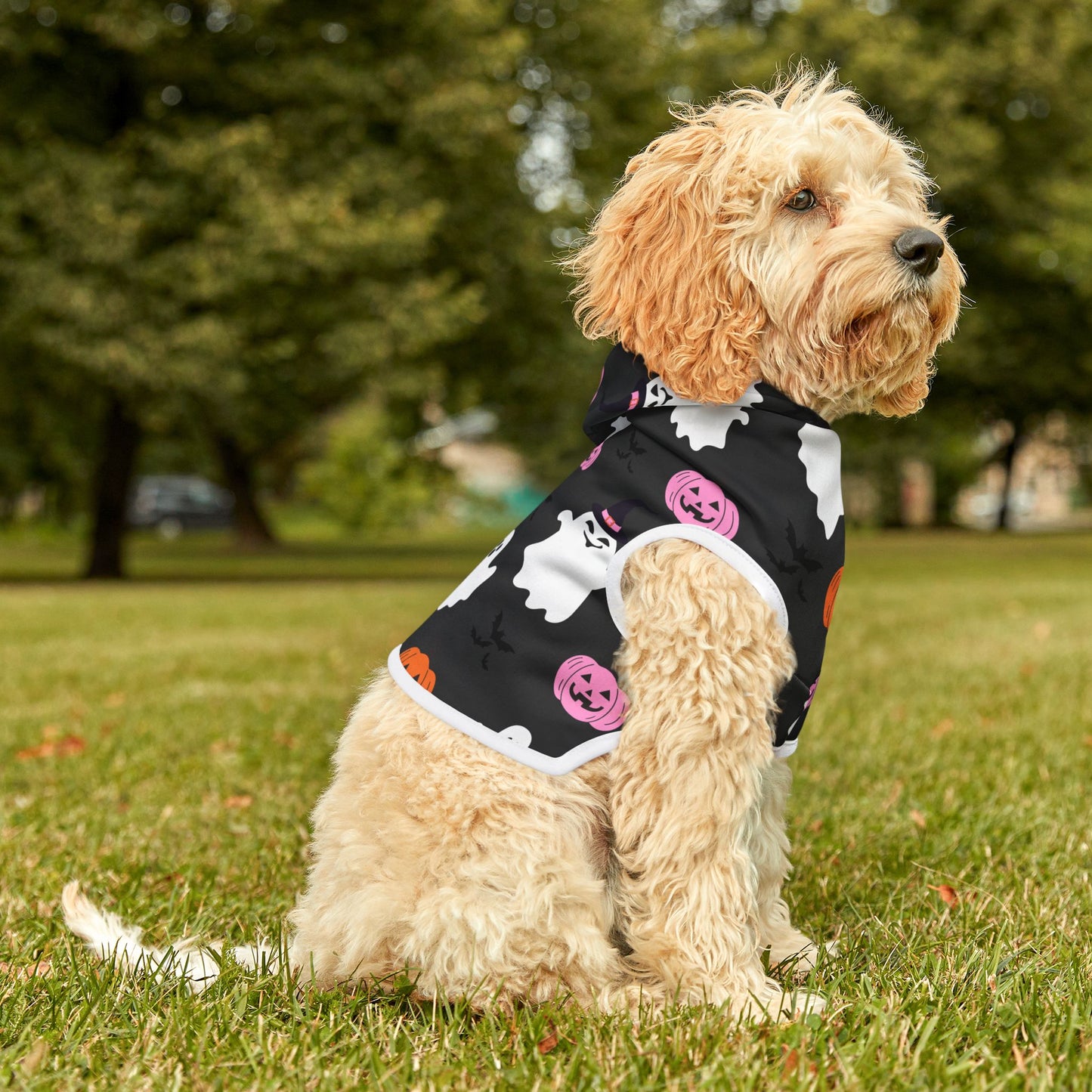 Halloween Pet Hoodie with Ghosts & Pumpkins