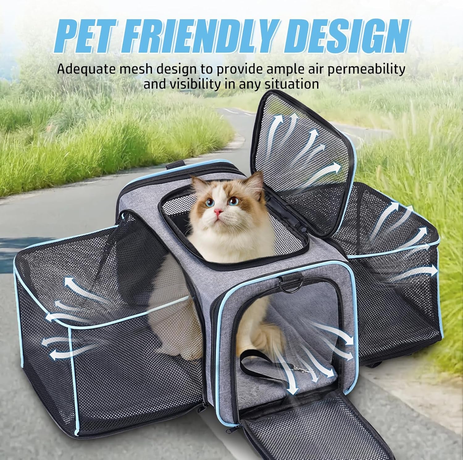 2 Sides Travel Expandable Pet Carrier Bag (Large), Soft-Sided Cat Carrier with Pad & Pocket & Removable Shoulder Strap - 18"X11"X11" Dog Carrier
