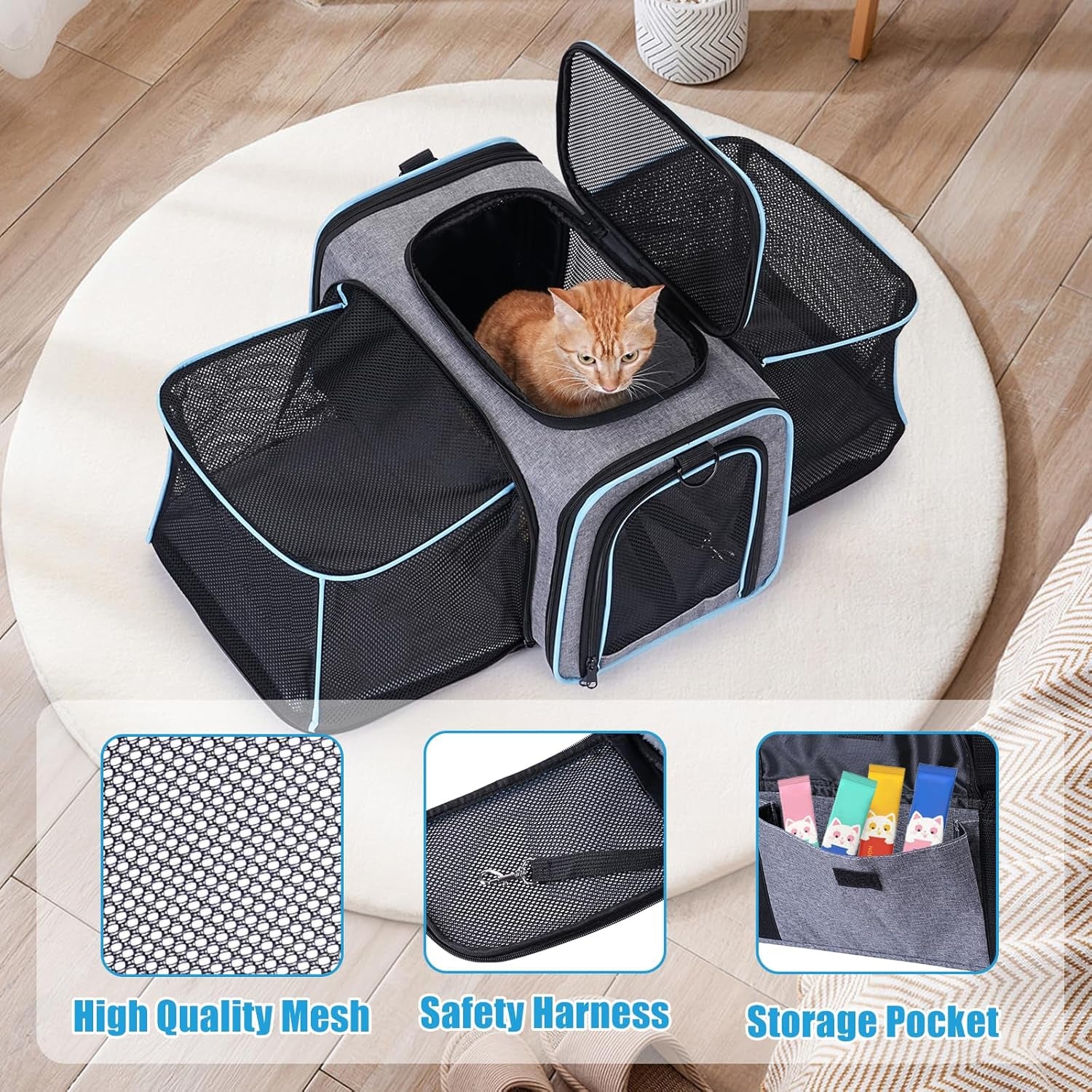2 Sides Travel Expandable Pet Carrier Bag (Large), Soft-Sided Cat Carrier with Pad & Pocket & Removable Shoulder Strap - 18"X11"X11" Dog Carrier