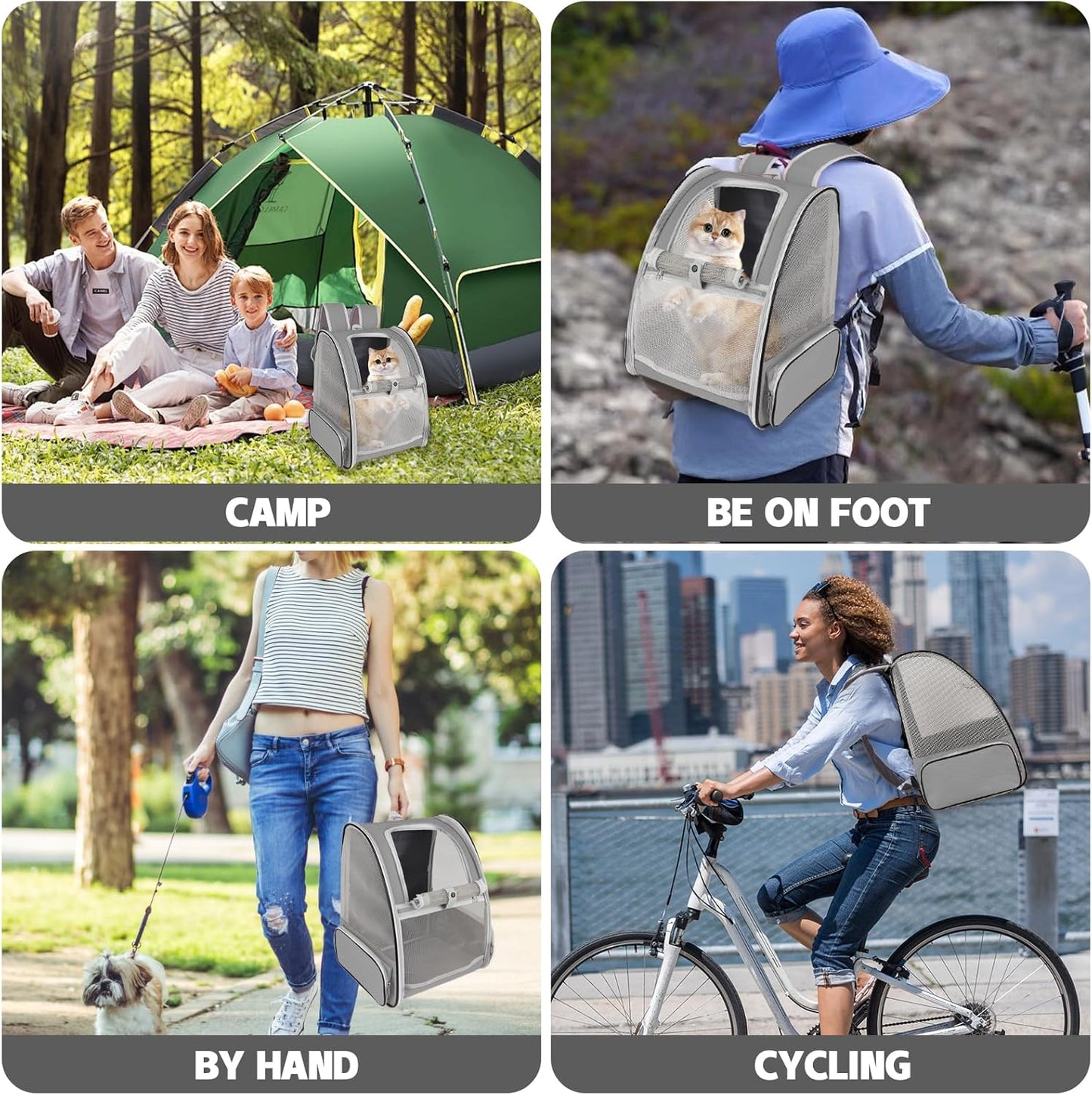 Cat Backpack Carrier,Pet Carrier Airline Approved for Small Dog Cat Puppy Kitten Bunny,Ventilated Mesh Design Animal Backpack for Hiking Camping Travel Bag (Light Grey)