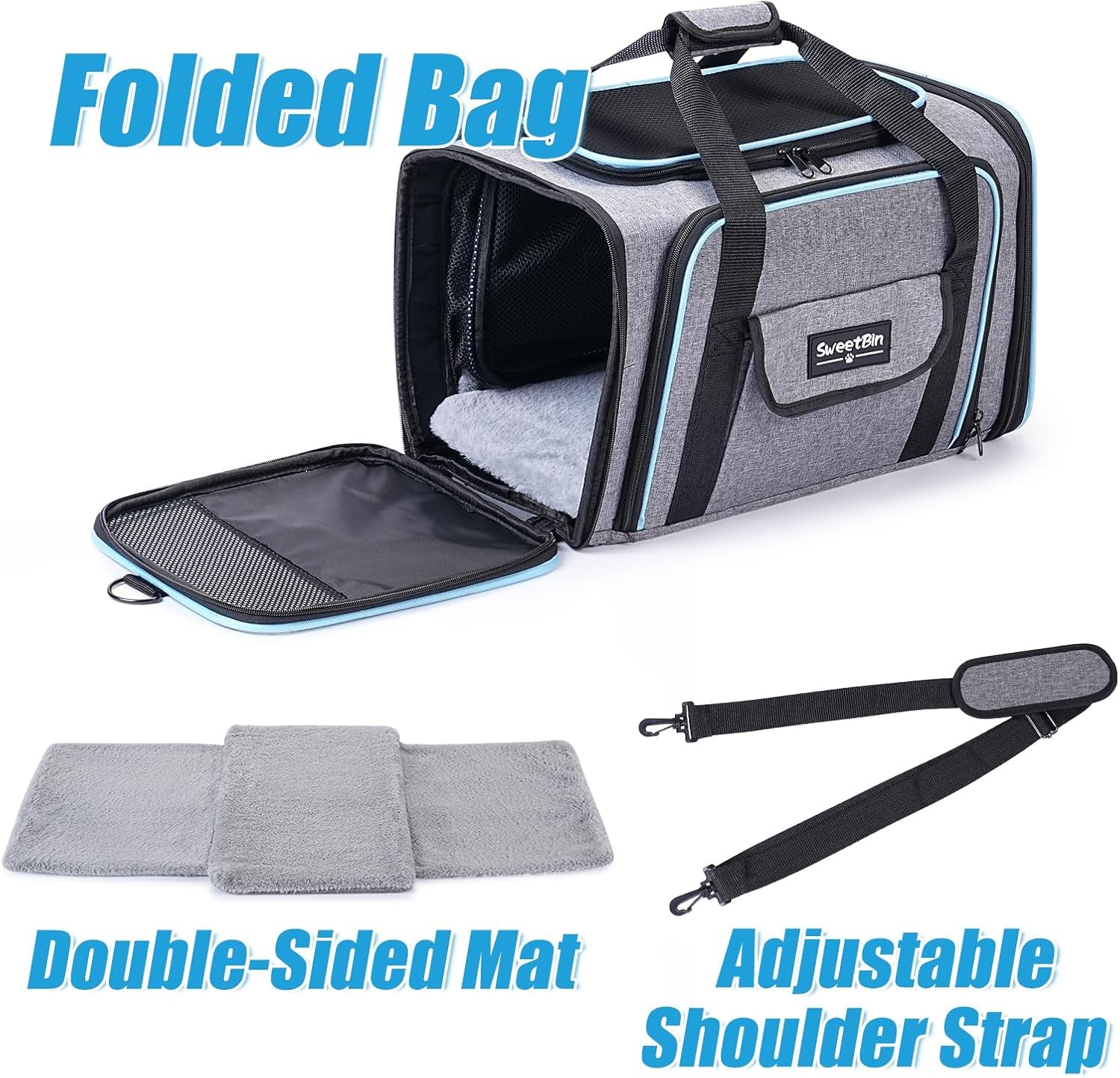 2 Sides Travel Expandable Pet Carrier Bag (Large), Soft-Sided Cat Carrier with Pad & Pocket & Removable Shoulder Strap - 18"X11"X11" Dog Carrier