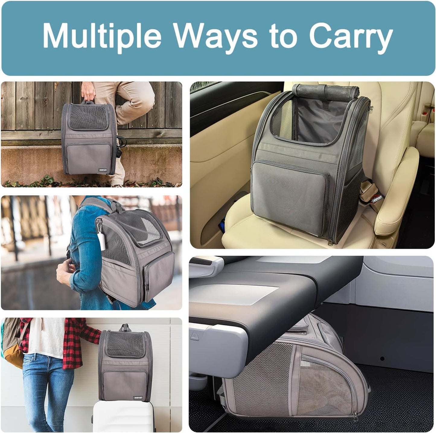 Pet Backpack Carrier for Small Dog, Puppy, Soft Carrier Backpack Ideal for Traveling, Hiking, Walking and Outdoor Activities with Family (4-Grey)