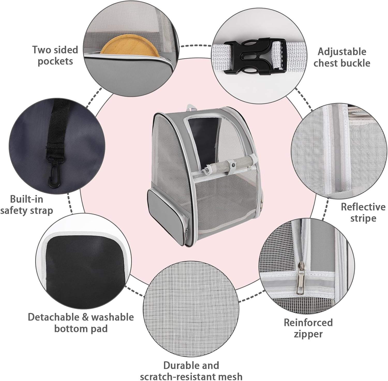 Cat Backpack Carrier,Pet Carrier Airline Approved for Small Dog Cat Puppy Kitten Bunny,Ventilated Mesh Design Animal Backpack for Hiking Camping Travel Bag (Light Grey)